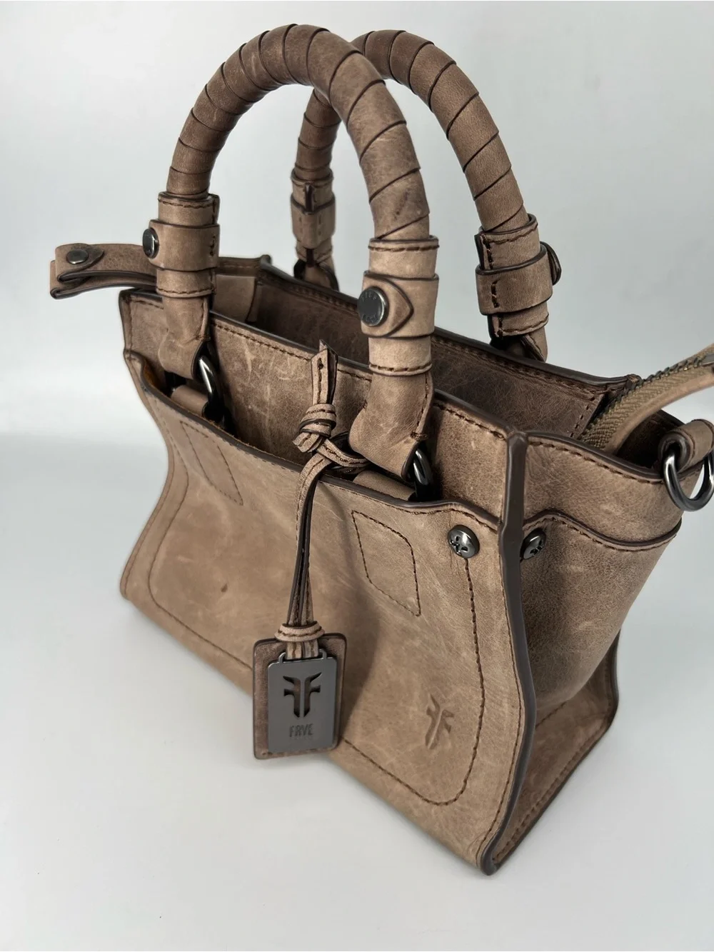 Frye Taupe Distressed Leather Mini Satchel